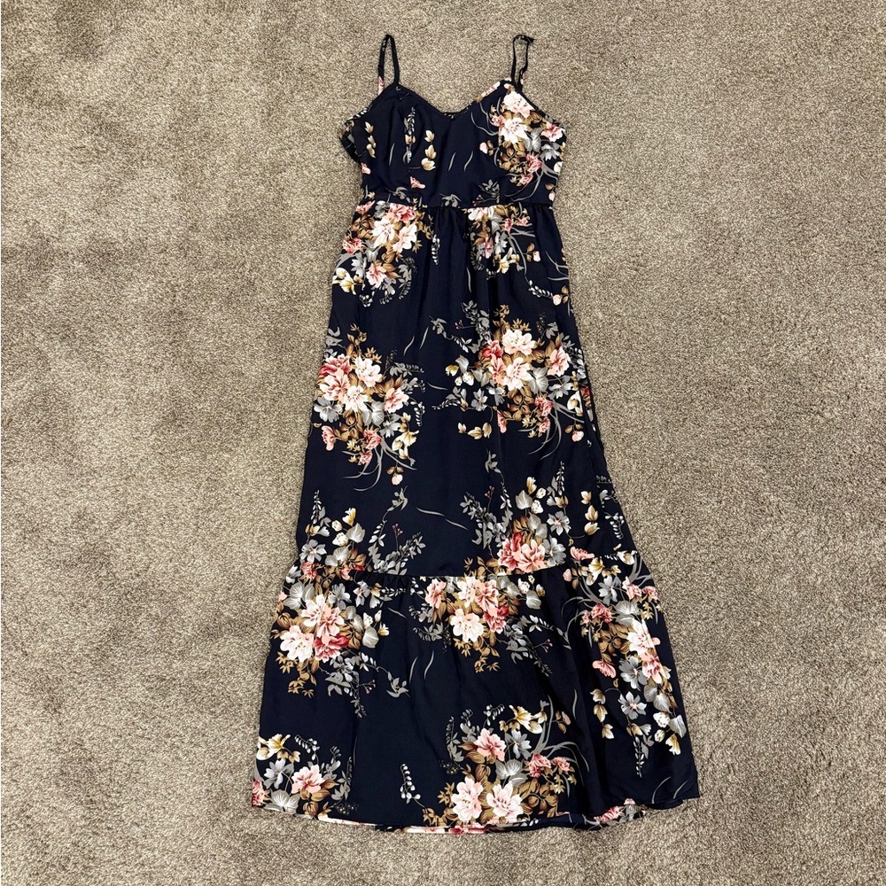 SHEIN - Navy Floral Maxi Dress, Sundress, Size Small